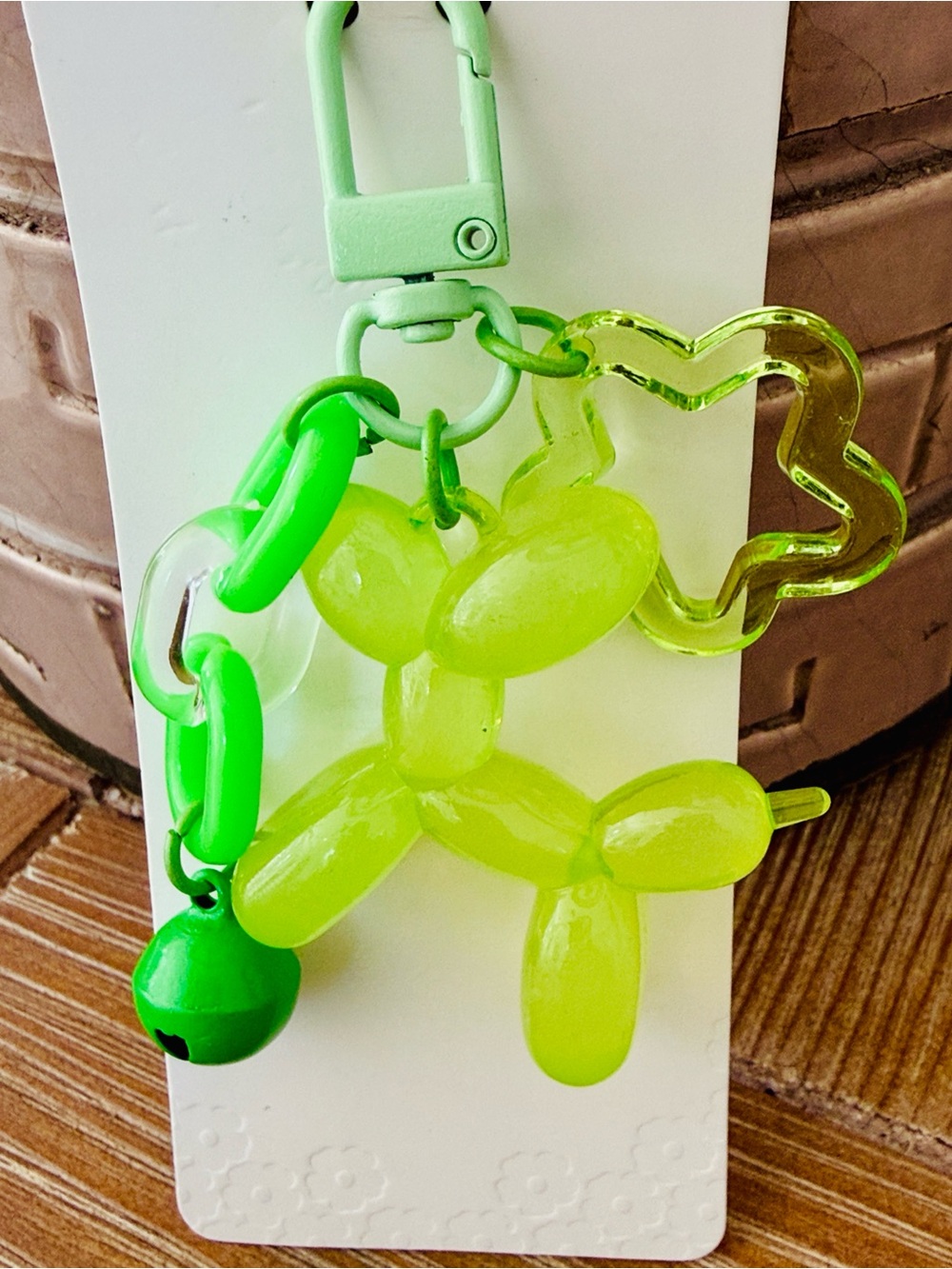 Balloon Jelly Dog Key Chain Bag Charm Star & Bell Shades of Green NWT